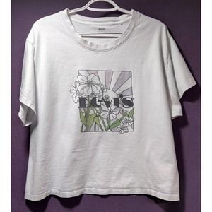 levi’s T-Shirt Womens XL White Floral Flowers Short Sleeve Levi Strauss graphic